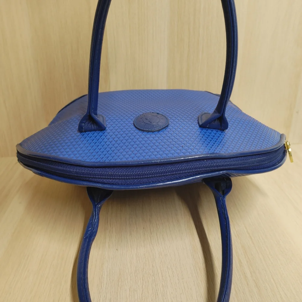 Vintage Liz Claiborne Dome Satchel Handbag Purse Royal Blue Embossed Logo
